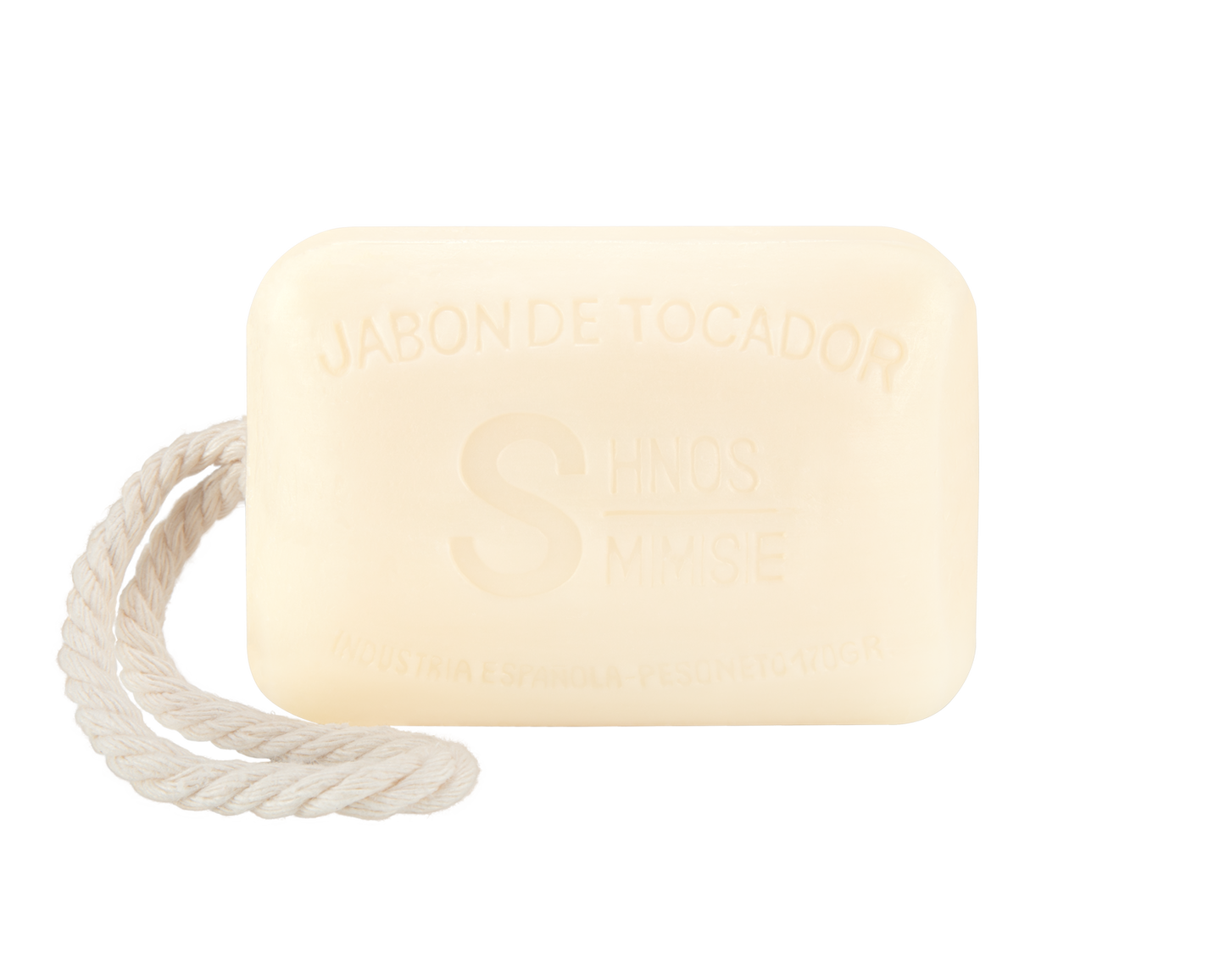 Jabón natural de jazmín 170g, de fragancia floral delicada y cordón para colgar de la ducha, hecho a mano por Sabater Hnos.