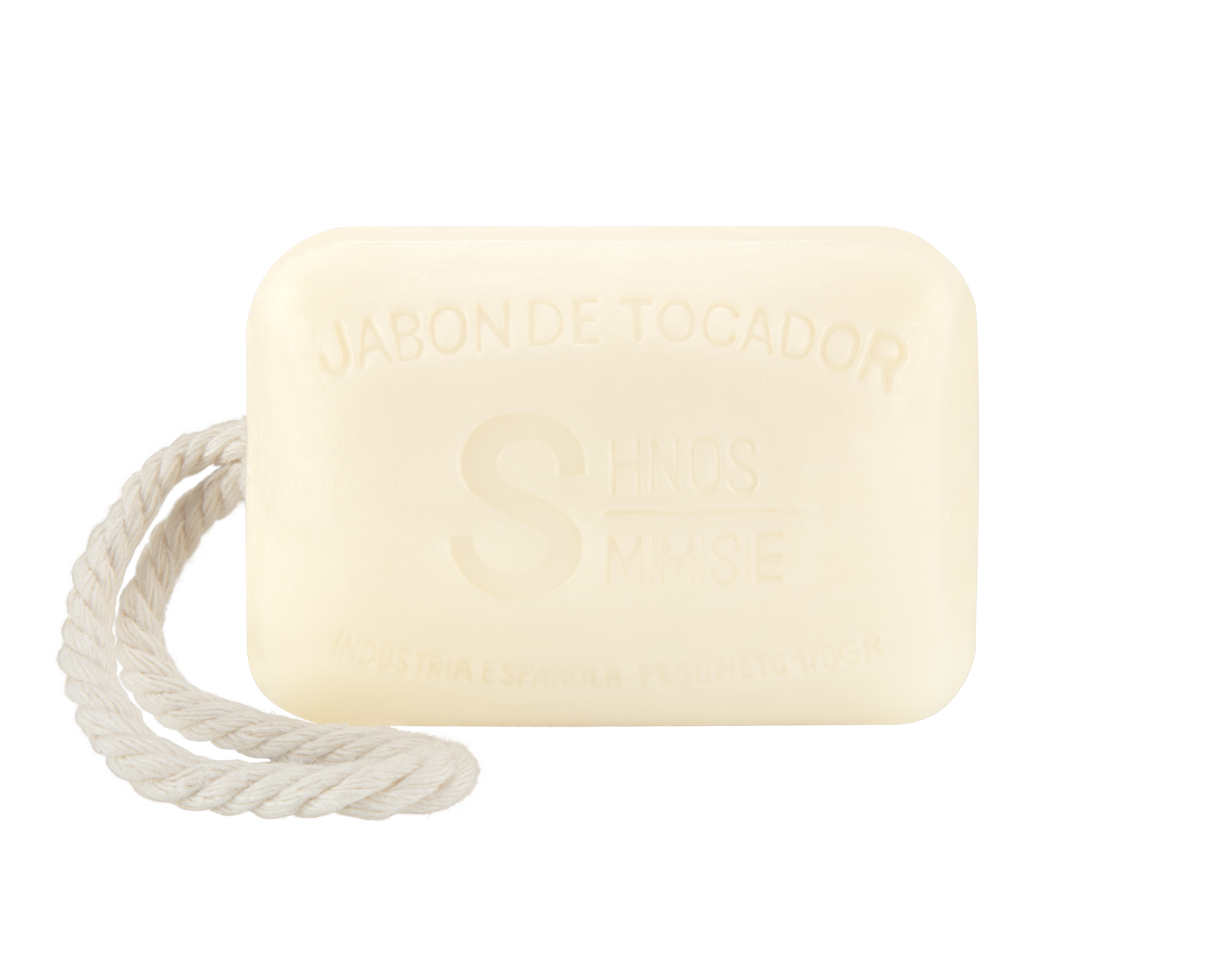 Jabón natural de jazmín 170g, de fragancia floral delicada y cordón para colgar de la ducha, hecho a mano por Sabater Hnos.